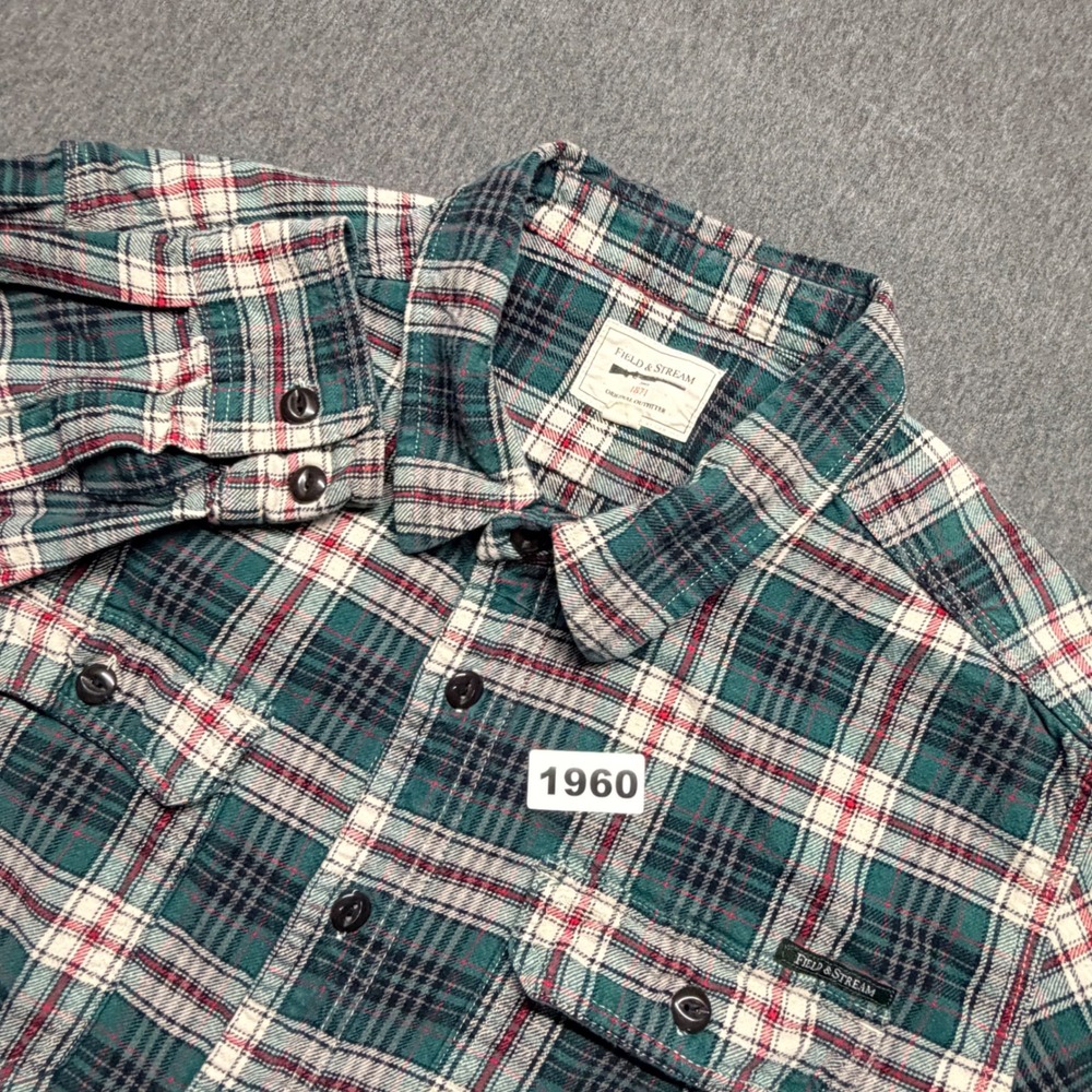 Field & Stream Mens XL Green Plaid Flannel Long Sleeve Button Down Shirt